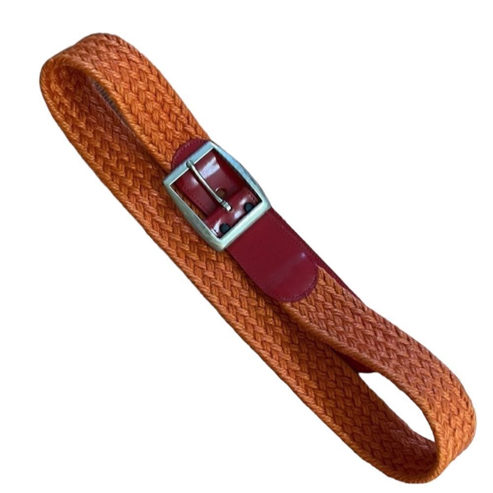 Vintage 1970s Bechelli Orange Leather and Webbing Belt  size large